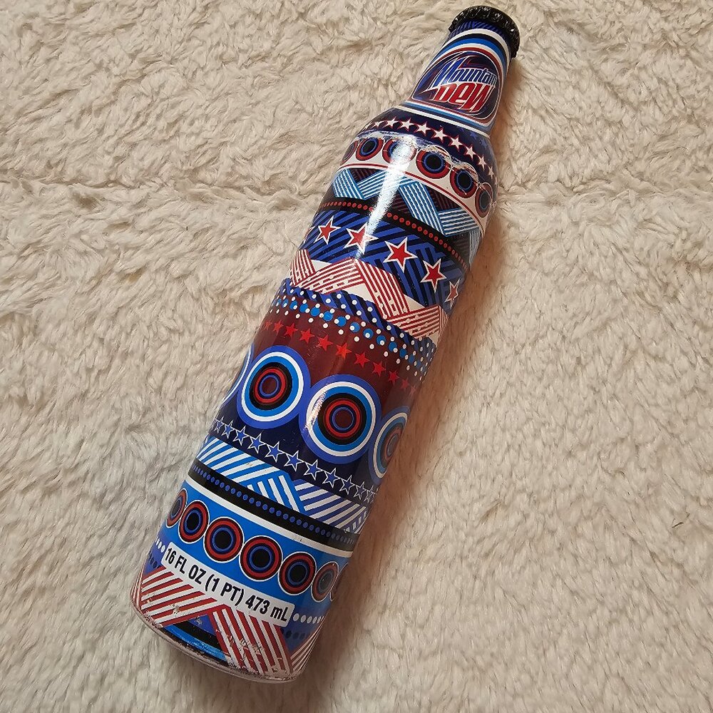 2008 Mountain Dew Green Label Art Aluminum Bottle Stars and Stripes Full